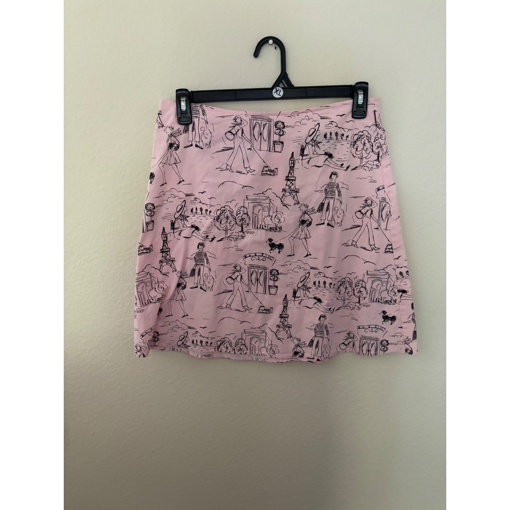 Taunt Pink Paris Toile Print Mini Skirt Eiffel Tower  Size 9 Made in USA
A1125
